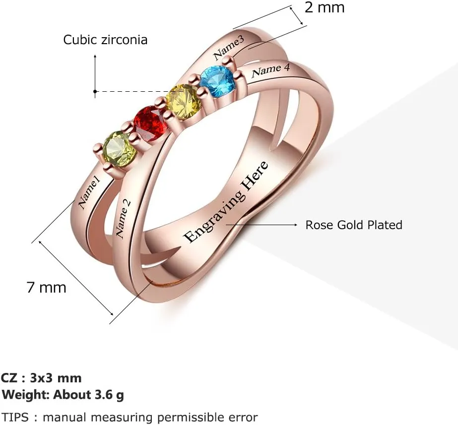 Personalized Cheap Mothers Rings with 4 Simulated Birthstones Rings for Mom Custom Name Jewelry for Women