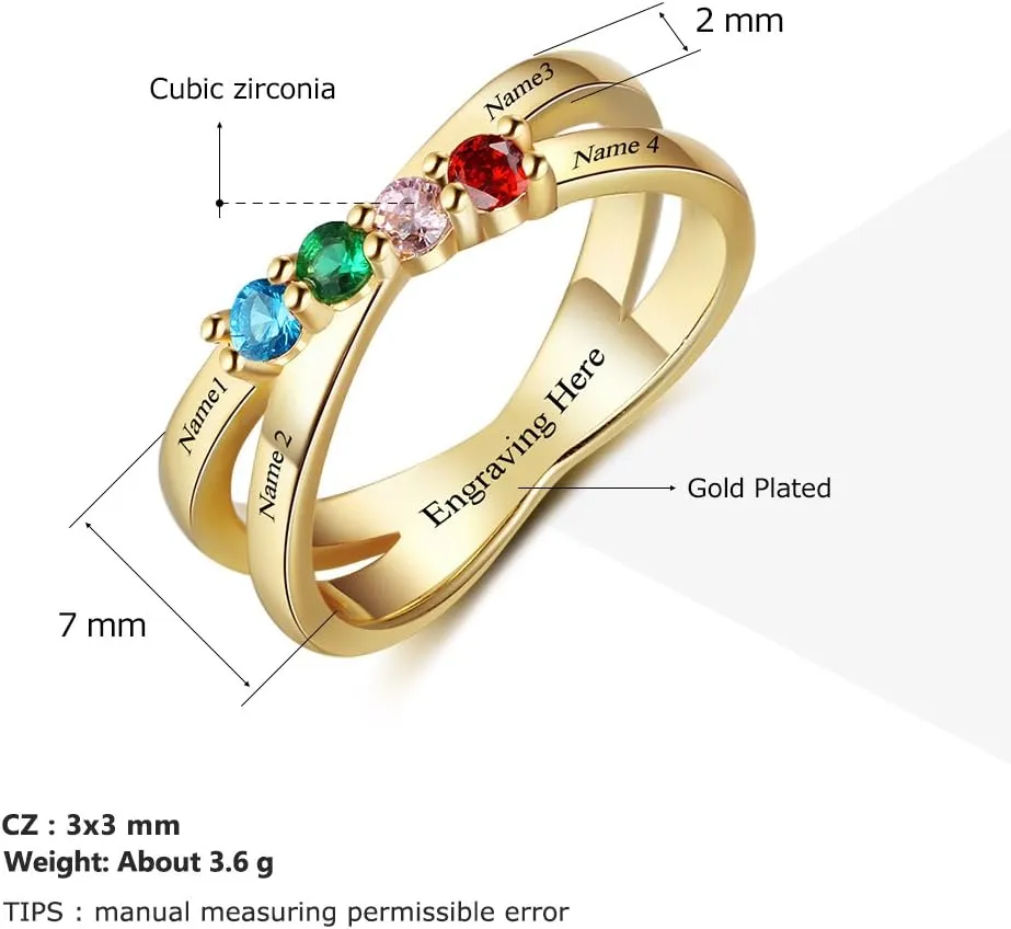 Personalized Cheap Mothers Rings with 4 Simulated Birthstones Rings for Mom Custom Name Jewelry for Women