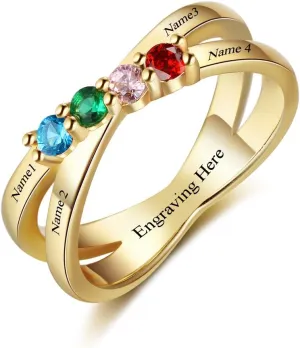 Personalized Cheap Mothers Rings with 4 Simulated Birthstones Rings for Mom Custom Name Jewelry for Women