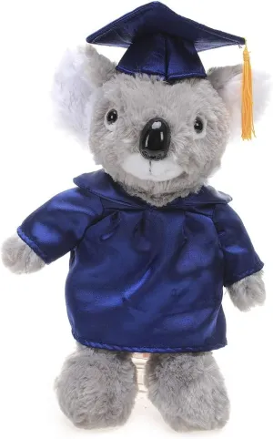 Personalized Koala with Graduation Cap & Gown - Plush Stuffed Animal Toy 12 inch - Graduation Gift with Custom Text Name School Logo on Gown for Any Student (Navy-Blue Cap and Gown)