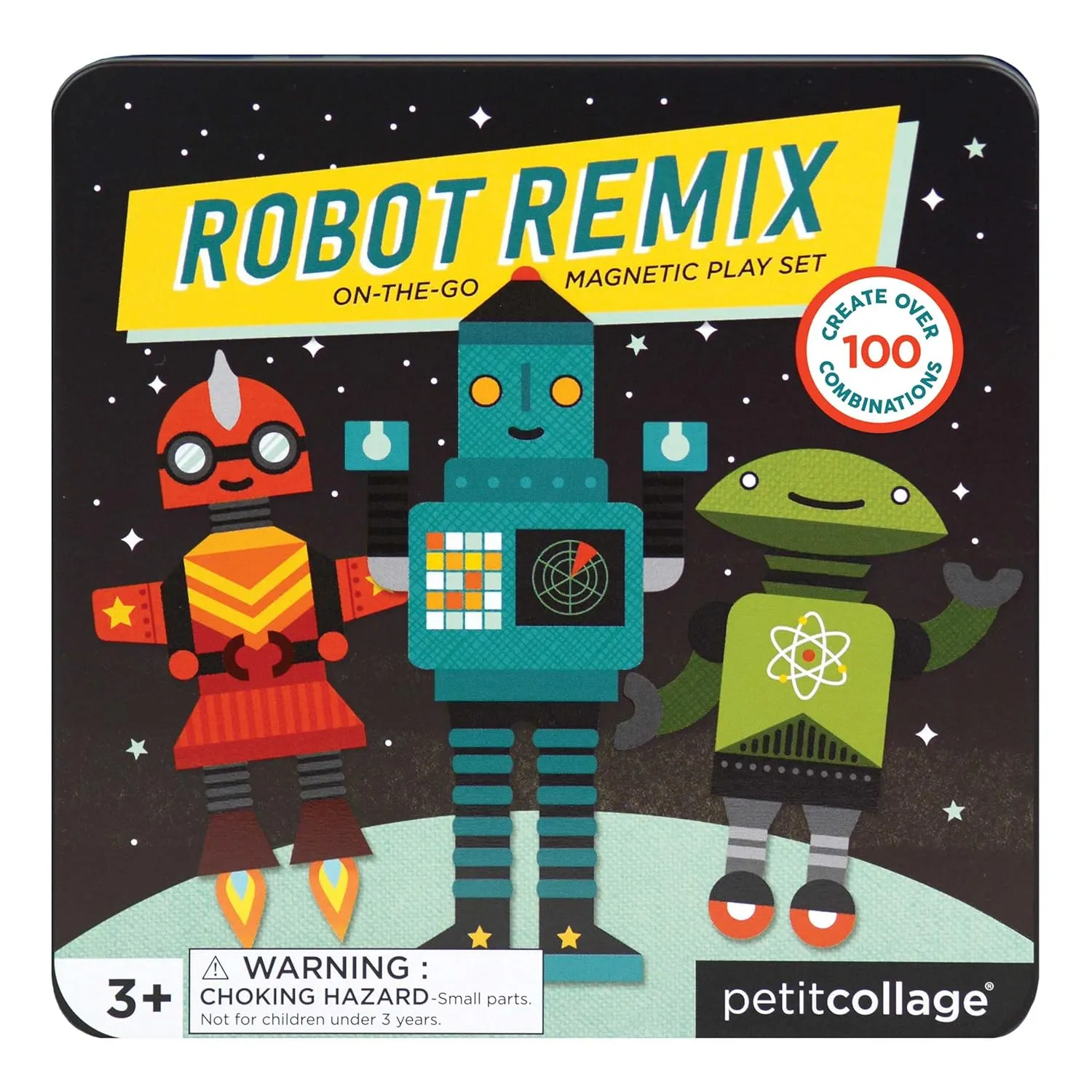 Petit Collage Magnetic Play Set, Robot Remix – Mix & Match Magnetic Game Board, Ideal for Ages 3  – Includes 2 Magnetic Scenes and over 25 Magnet Pieces, Ideal Travel Activity for Kids