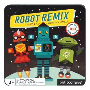 Petit Collage Magnetic Play Set, Robot Remix – Mix & Match Magnetic Game Board, Ideal for Ages 3  – Includes 2 Magnetic Scenes and over 25 Magnet Pieces, Ideal Travel Activity for Kids