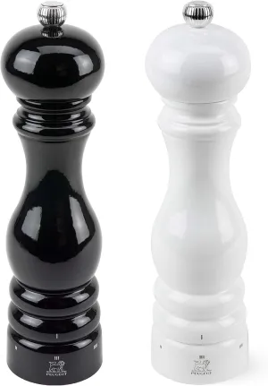 Peugeot Paris U'Select Lacquer Salt And Pepper Mill Set 8 3/4", Black And White
