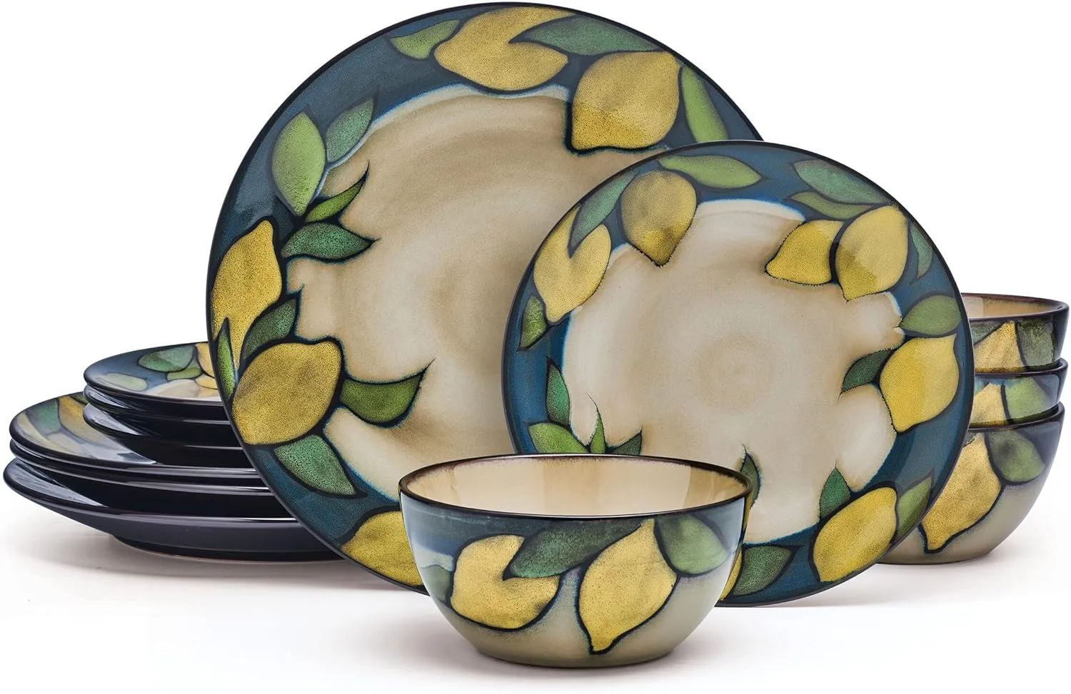 Pfaltzgraff Painted Lemons 12 Piece Dinnerware Set, Service for 4