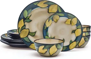 Pfaltzgraff Painted Lemons 12 Piece Dinnerware Set, Service for 4