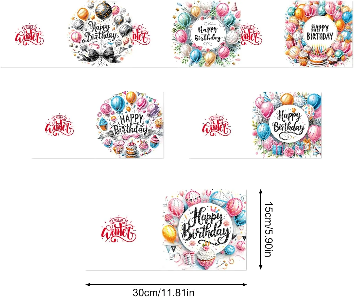pigpigboss 6 Packs Happy Birthday Diamond Art Greeting Cards, Balloon Birthday Cake Diamond Painting Greeting Card with Envelop for Birthday, Special Shaped Diamond Cards for Adult Blessing