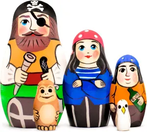 Pirates Nesting Dolls Set 5 pcs - Russian Matryoshka Doll - Wooden Pirate Figurines - Unique Accent for Pirate Decor