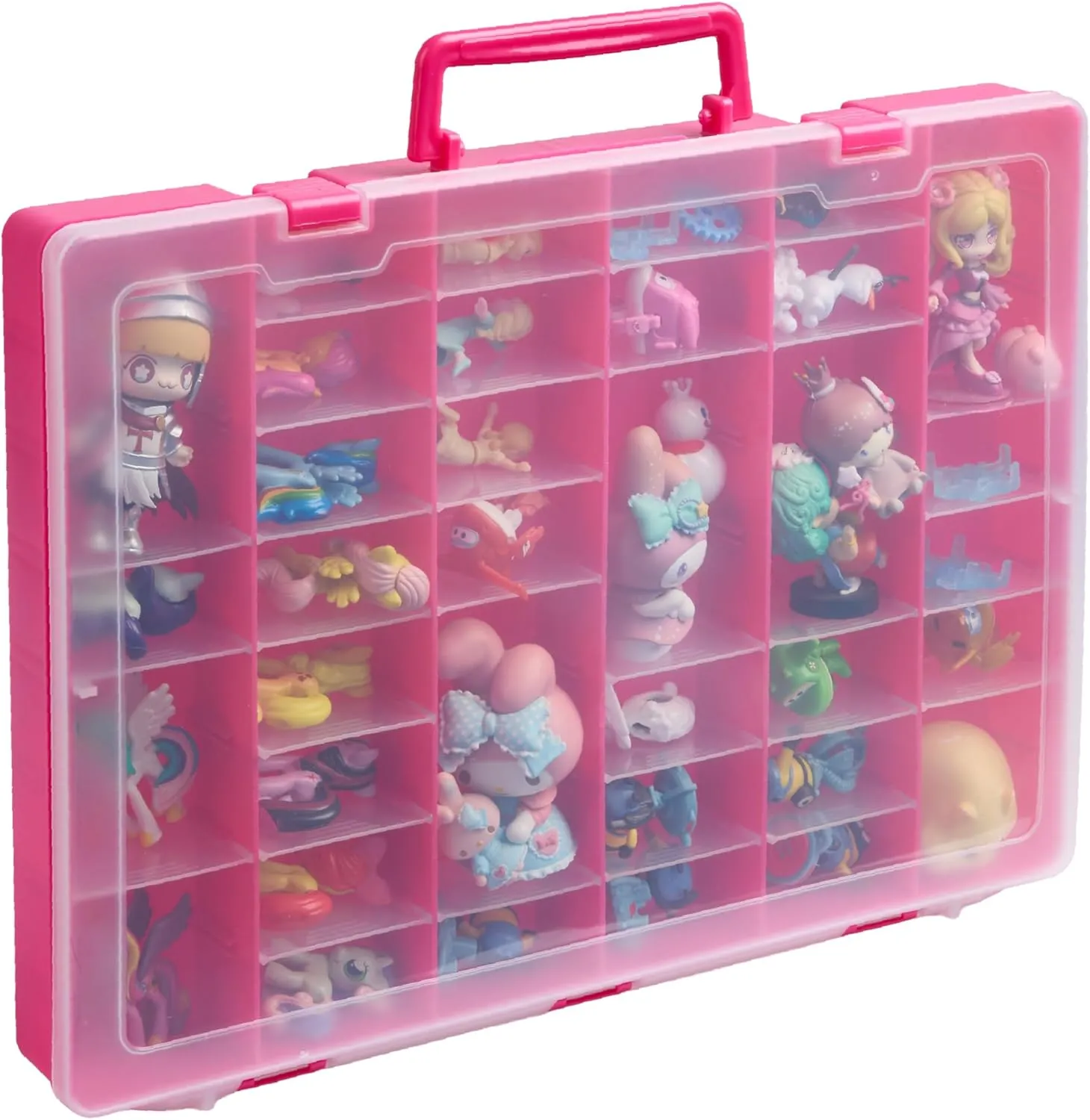 Plastic Toy Storage Case for Mini Toys, Collectibles, Small Candy, Shopkins Toys, Hot Wheels Cars, LOL Dolls, Matchbox Cars, Adjustable Compartments, Adult Collectors (Pink)