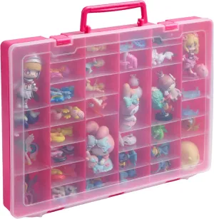 Plastic Toy Storage Case for Mini Toys, Collectibles, Small Candy, Shopkins Toys, Hot Wheels Cars, LOL Dolls, Matchbox Cars, Adjustable Compartments, Adult Collectors (Pink)