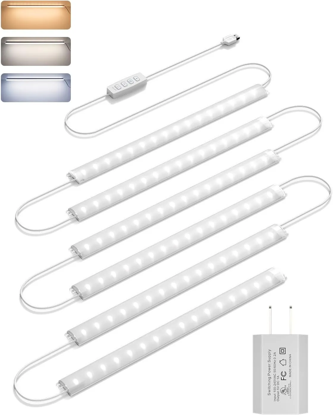 Plug-in Under Cabinet Lights, 12inch Ultra Thin LED Dimmable Closet Lights with Memory Function, 3 Color Temperature Under Counter Lights for Kitchen, Cabinet, Workbench, Bookshelf, Desk