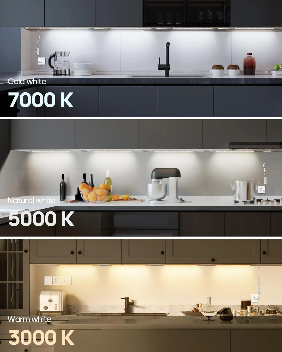 Plug-in Under Cabinet Lights, 12inch Ultra Thin LED Dimmable Closet Lights with Memory Function, 3 Color Temperature Under Counter Lights for Kitchen, Cabinet, Workbench, Bookshelf, Desk