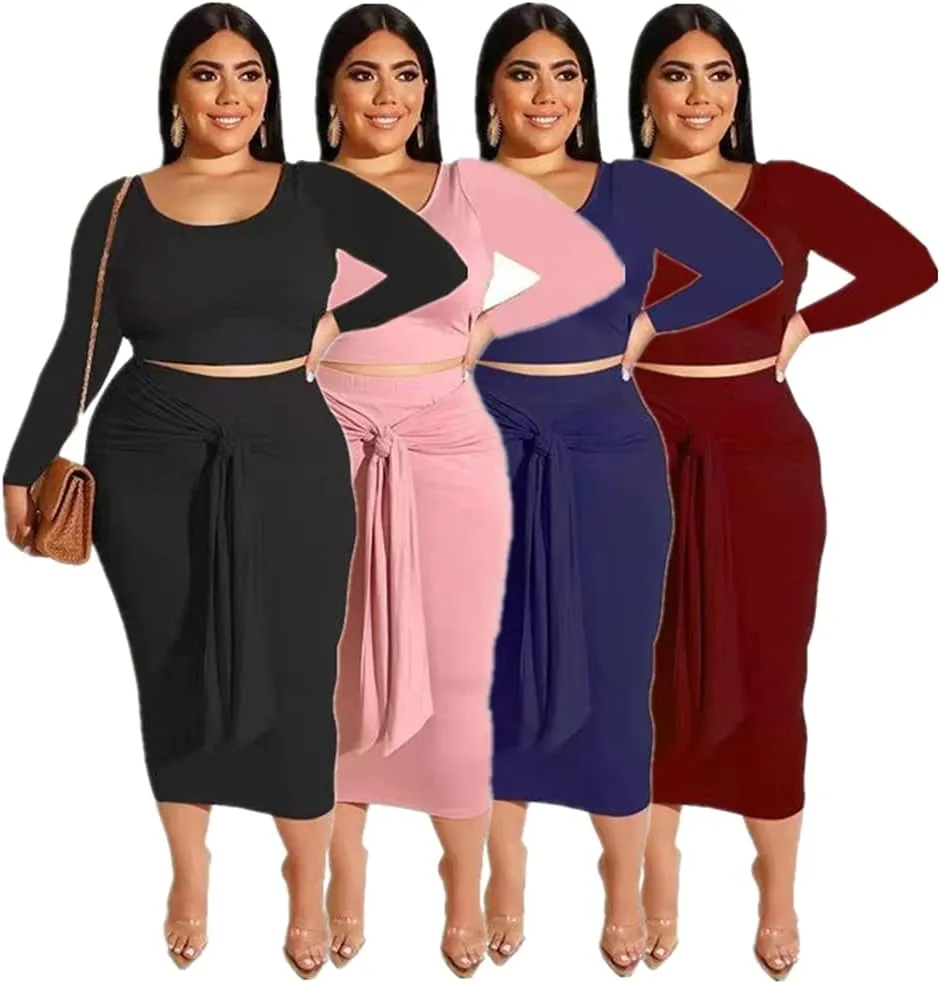 Plus Size Women 2 Piece Outfits Sets Sexy Tracksuit Midi Dress,Sleeveless Tank Top Bodycon Skirts Set Casual Summer