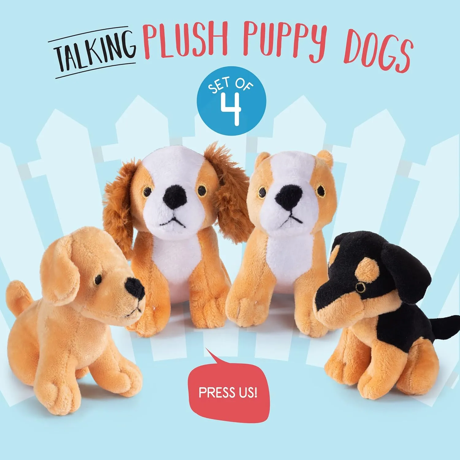 Plush Creations Talking Plush Puppies Set for Toddlers Toys | 4 Plush Talking Animals | 4 Plush Stuffed Puppy Dogs | Plush Stuffed Puppies | Bulk Assorted Puppies | Baby Stuffed Animals, (PC-505)