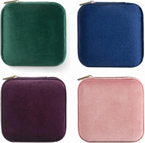 Plush Velvet Travel Jewelry Case, Travel Jewelry Organizer, Jewelry Travel Case, Travel Jewelry Box, Small Jewelry Case for Women,Jewelry Travel Box, Earring Organizer with Mirror - 4Color-4packs
