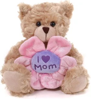 Plushland Mocha Teddy Bear with Embroidered Flower-I Love Mom for Mom, Soft Plush Toy, Nursery Decor, Travel Companion 6 Inches