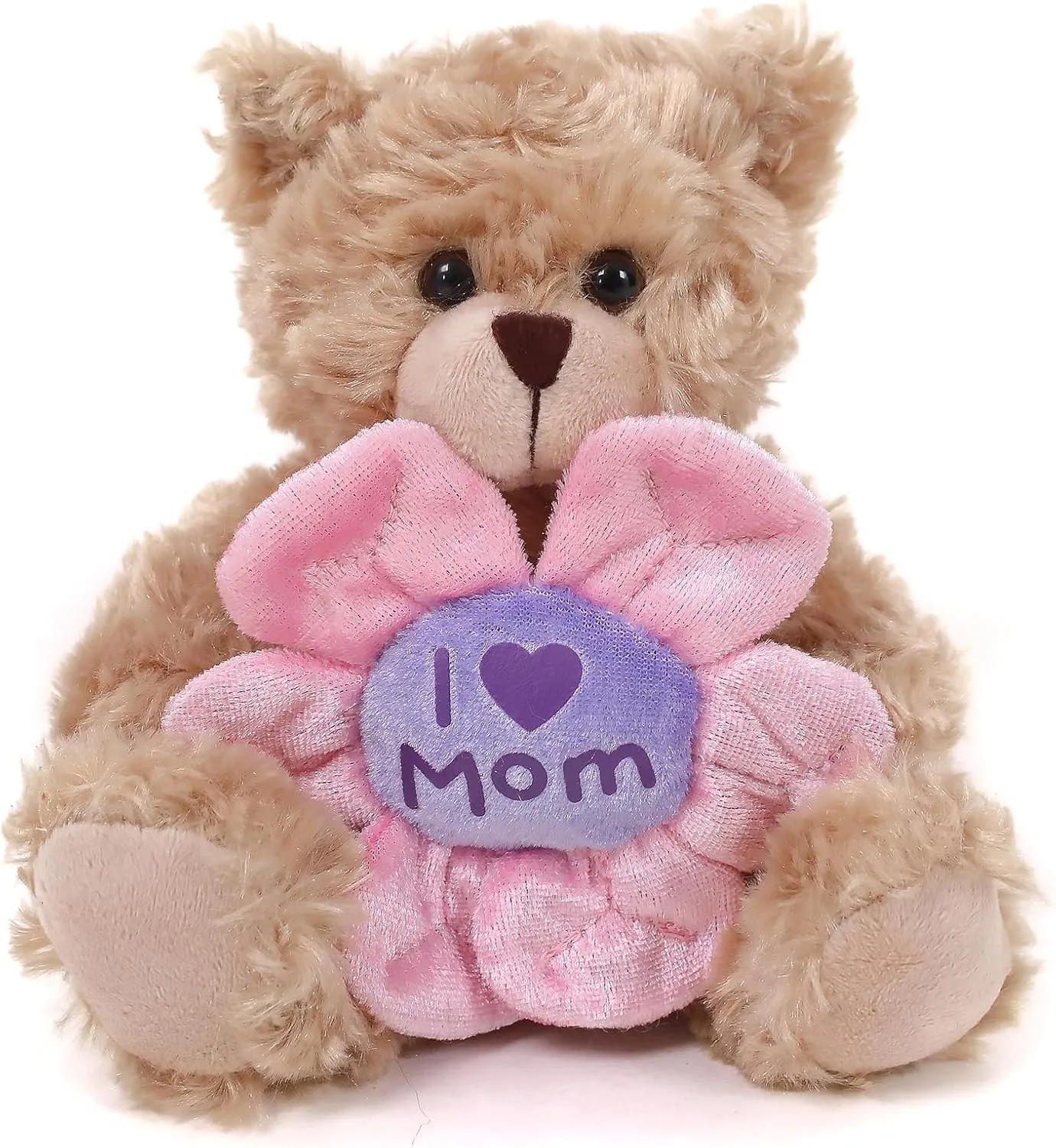 Plushland Mocha Teddy Bear with Embroidered Flower-I Love Mom for Mom, Soft Plush Toy, Nursery Decor, Travel Companion 6 Inches