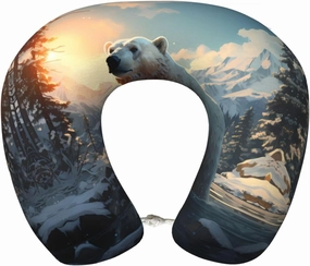 Polar Bear in Winter Print Memory Foam Travel Pillow – Comfortable U-Shape Neck Support for Long Distance Flights, and Road Trips