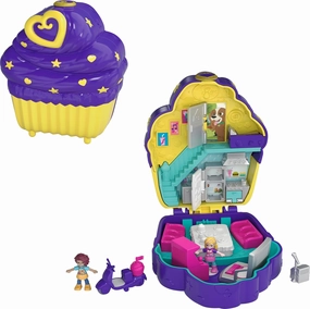Polly Pocket Playset, Travel Toy with 2 Micro Dolls & Surprise Accessories, Pocket World Cupcake Compact
