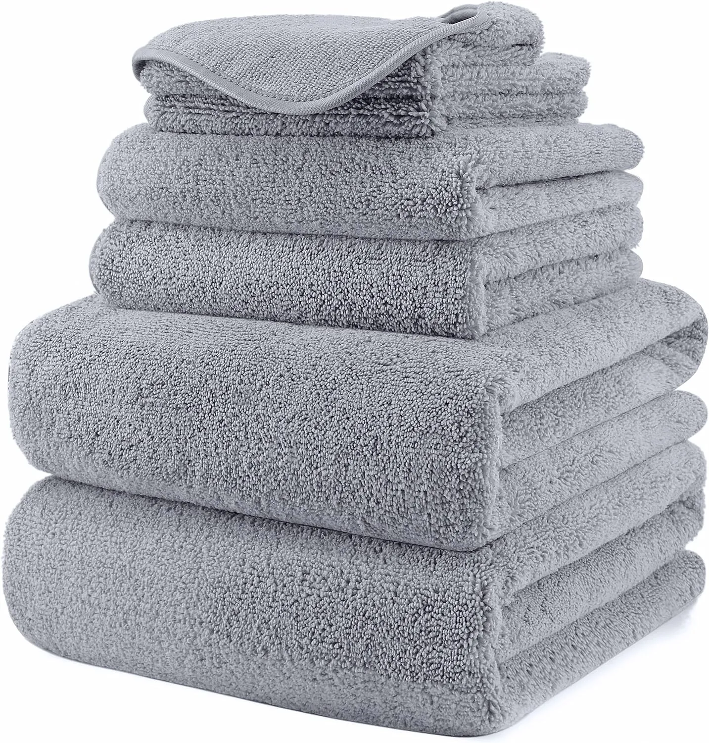 POLYTE Oversize, 60 x 30 in., Quick Dry Lint Free Microfiber Bath Towel Set, 6 Piece (Gray)