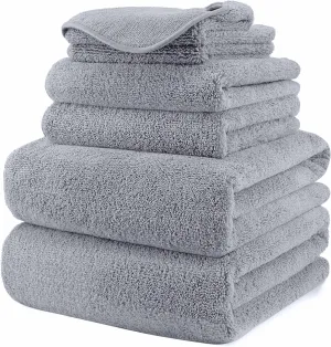 POLYTE Oversize, 60 x 30 in., Quick Dry Lint Free Microfiber Bath Towel Set, 6 Piece (Gray)