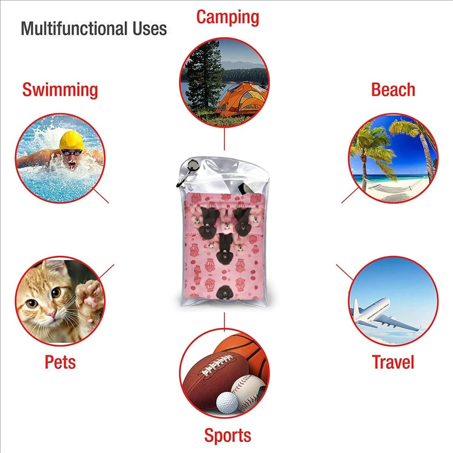Poodles Dogs Premium Compact Microfiber Travel Towel-Featherlight & Quick Dry,Sand-Resistant Beach Towel for Swimming,Camping,Vacation Essentials with Carry Pouch