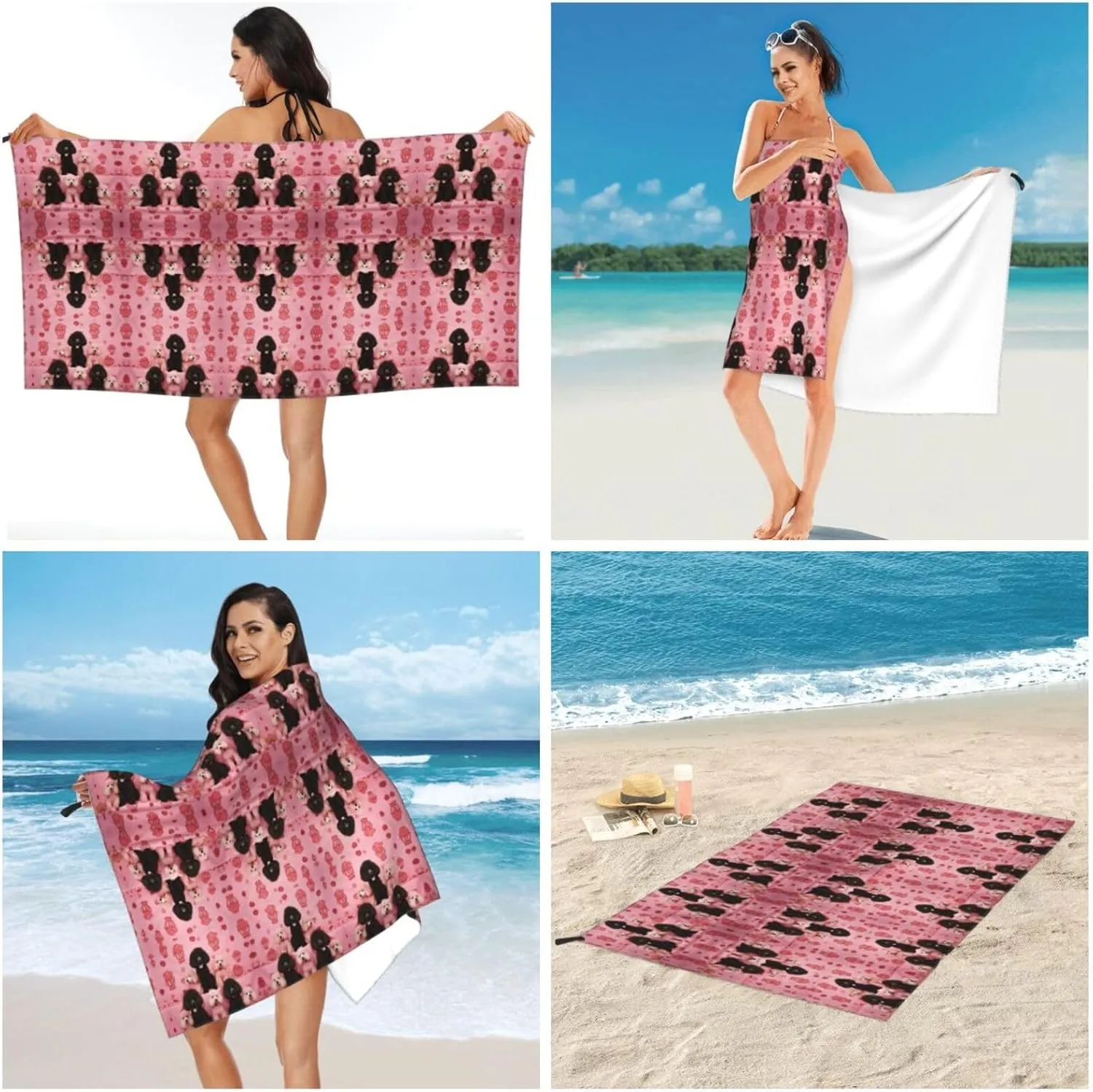 Poodles Dogs Premium Compact Microfiber Travel Towel-Featherlight & Quick Dry,Sand-Resistant Beach Towel for Swimming,Camping,Vacation Essentials with Carry Pouch