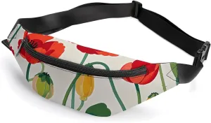 Poppy Flowers Belt Bag with Adjustable Strap, Lightweight Travel Crossbody Bags, Hands-Free Mini Fanny Packs in Running Gym