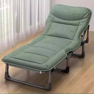 Portable Bed for Adults Queen Size Camping Cot Four-Position Adjustable Backrest 3D Headrest Folding Bed Made of Metal for Home Nap Beach Travel(Green)