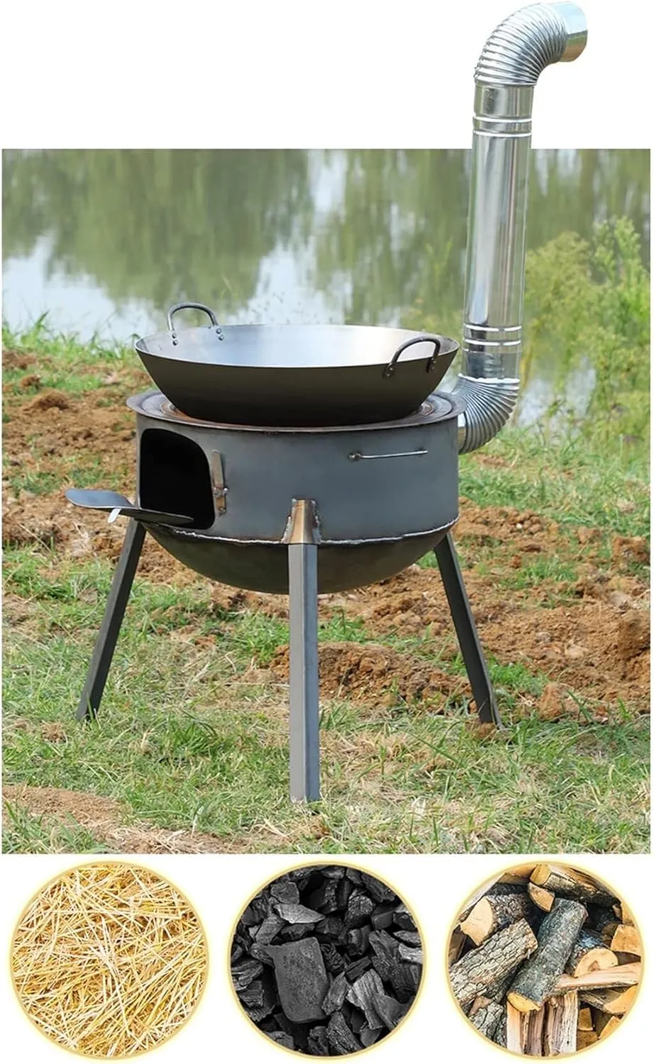 Portable Detachable Coal/Wood Stove, Multi-function Cast Iron Stove for Heating & Cooking, Mobile Indoor/Outdoor Camping Stove, 63CM(40cm)