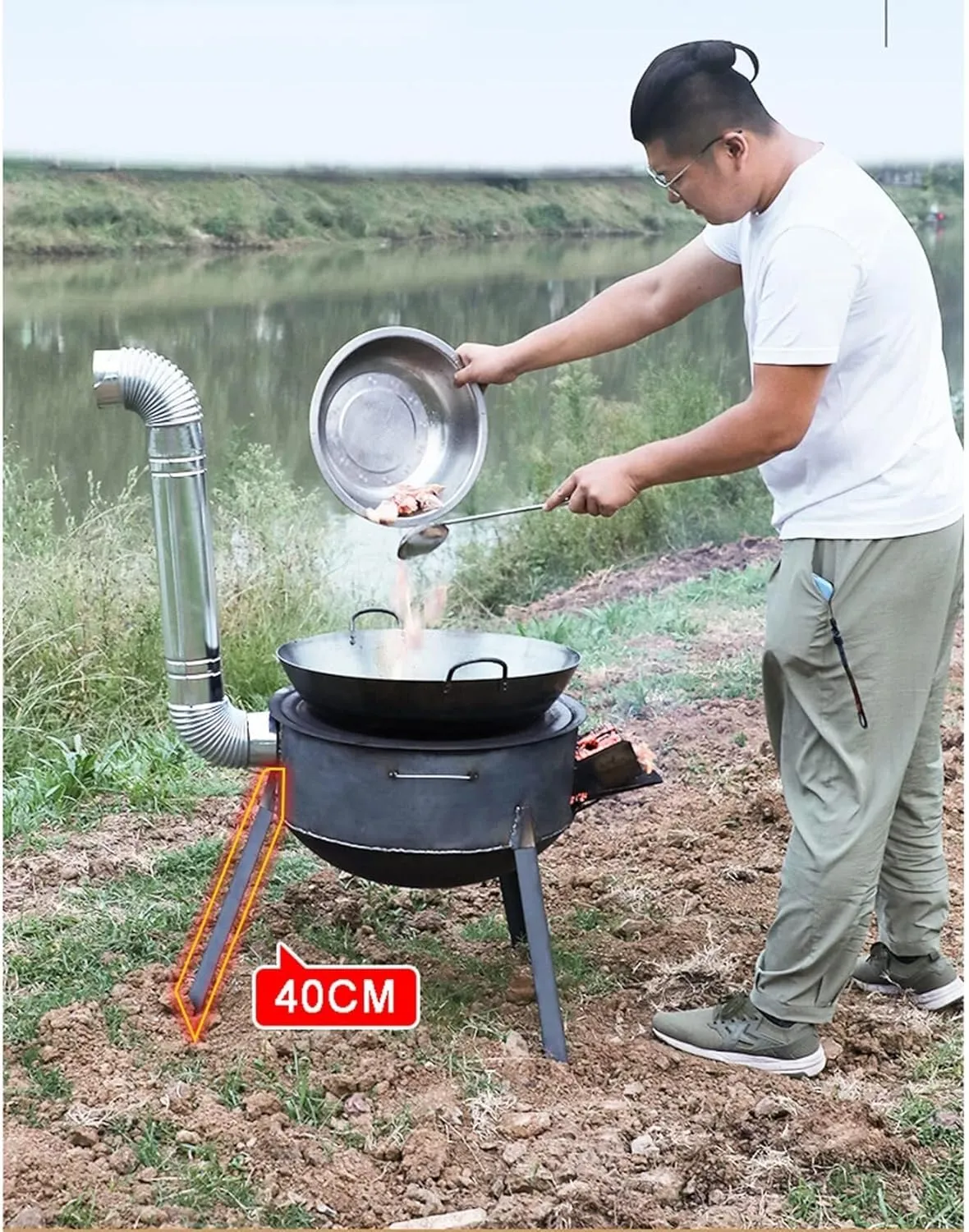 Portable Detachable Coal/Wood Stove, Multi-function Cast Iron Stove for Heating & Cooking, Mobile Indoor/Outdoor Camping Stove, 63CM(40cm)