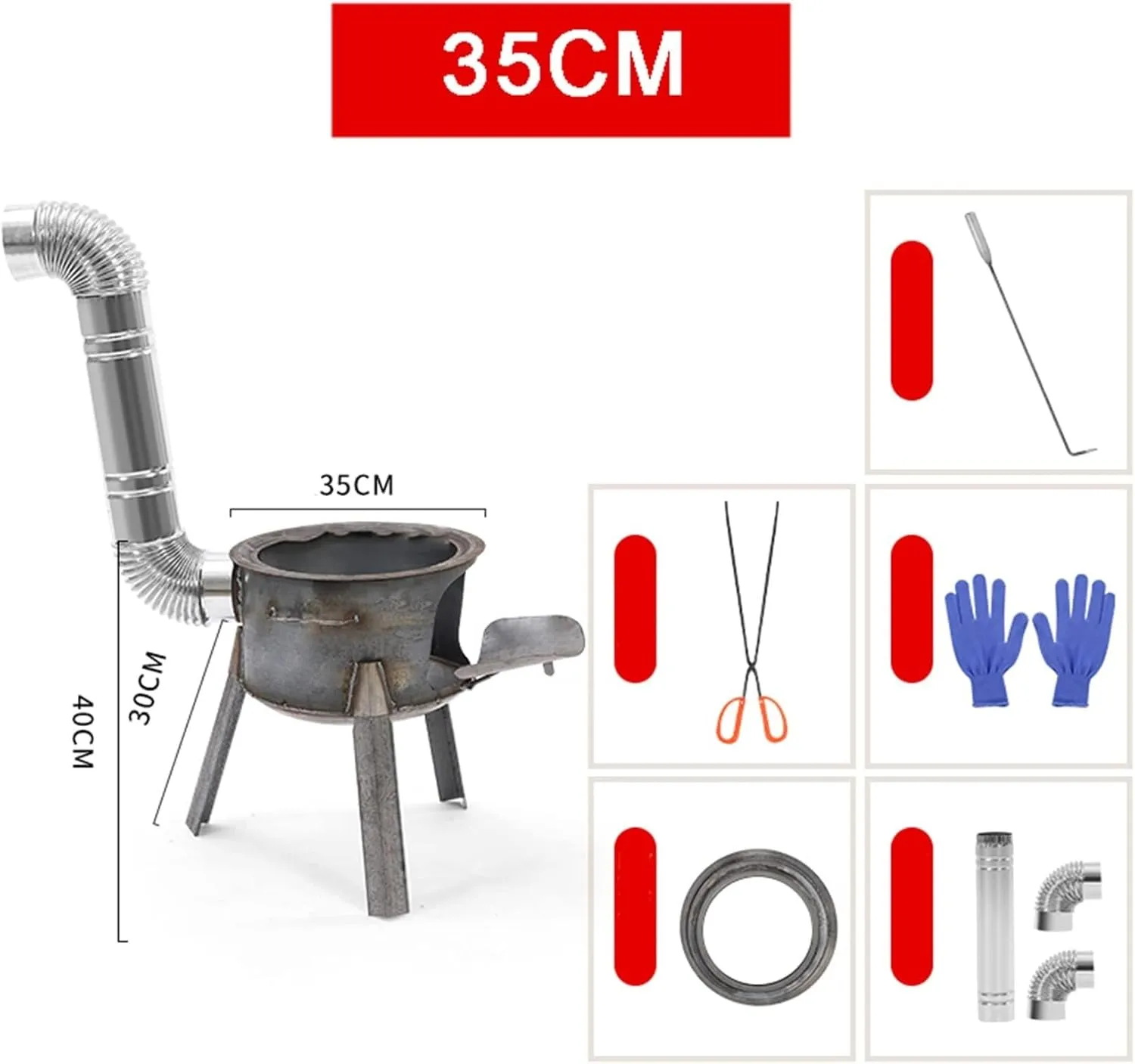 Portable Detachable Coal/Wood Stove, Multi-function Cast Iron Stove for Heating & Cooking, Mobile Indoor/Outdoor Camping Stove, 63CM(40cm)
