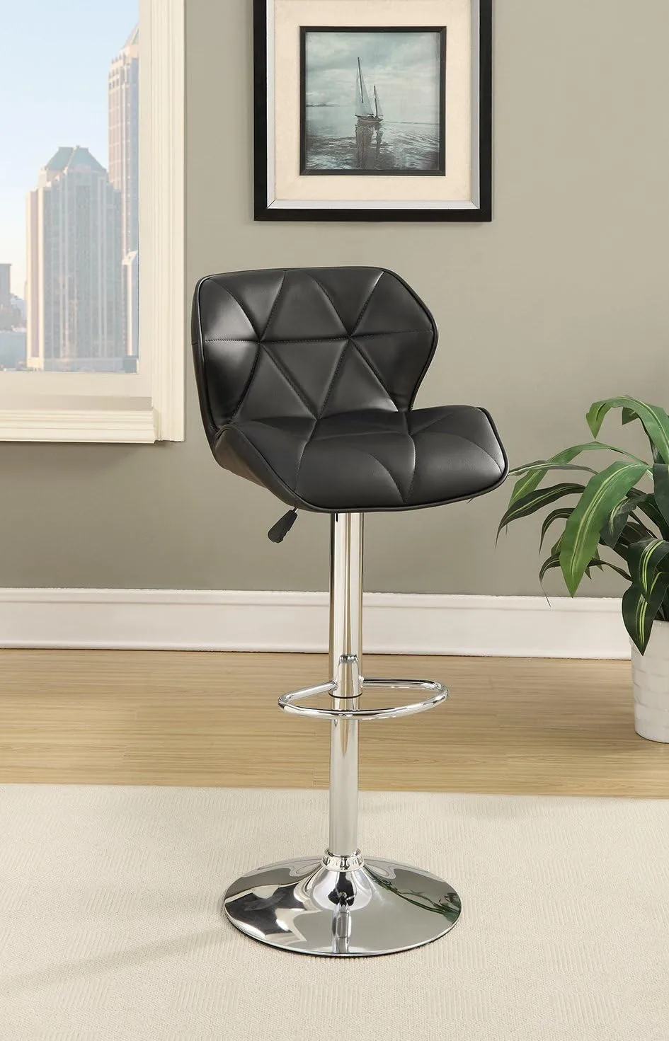 Poundex Bobkona Frances Set of Two Adjustable PU bar Stool in Black