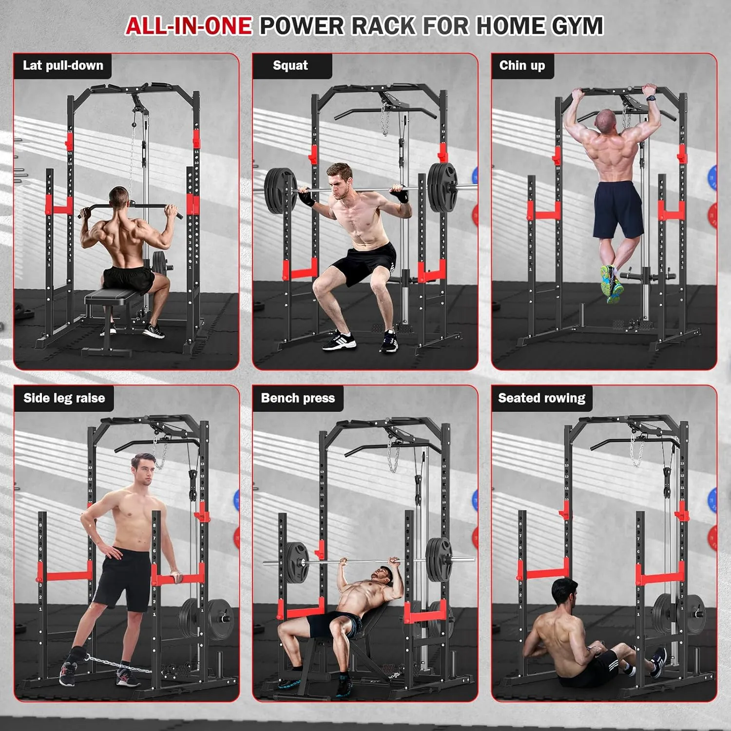Power Cage, Multi-Function Power Rack with Pulley System Strength Training for Home Gym, Bench Press Squat LAT Pull-Down Pull-up Rowing, All in One Workout Cage