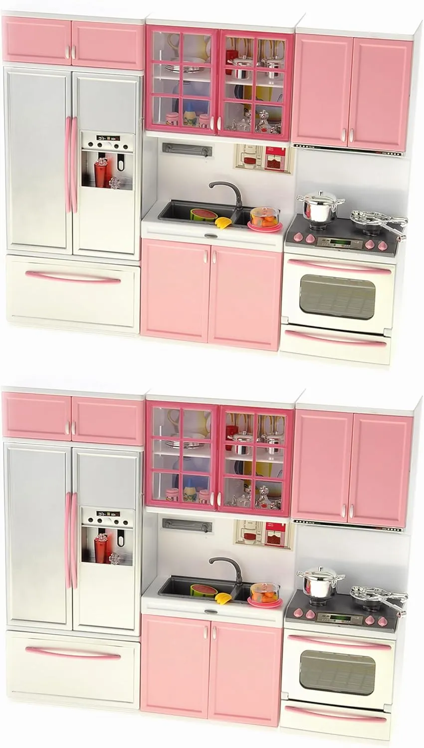 PowerTRC 2 Sets of Modern Toy Kitchen - Battery Operated - Kitchen Playset - Perfect for Dolls