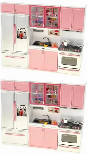 PowerTRC 2 Sets of Modern Toy Kitchen - Battery Operated - Kitchen Playset - Perfect for Dolls