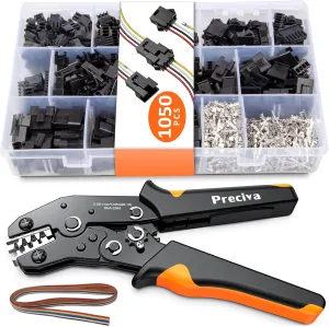 Preciva Crimping Tool Connector kit, 1050Pcs JST-SM Connectors Set, AWG28-18/0.08-1mm² Ratcheting Crimper Tool for Dupont, Molex, ATX, JST Series