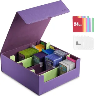 ProCase Trading Card Storage Box, 3400  PU Leather Card Deck Box with 3 Adjustable Space Dividers，Design For Sleeves & Toploader, Fit Magic Game Cards，Sport Cards，PTCG，TCG - Purple