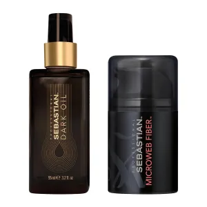 Professional Sleek & Slick Cocktail Set Dark Oil Lightweight Hair Styling Oil, 3.2 oz   Sebastian Microweb Fiber Flexible Elastic Texturizer, 1.5 oz | Nourishing Oils   Flexible Texture