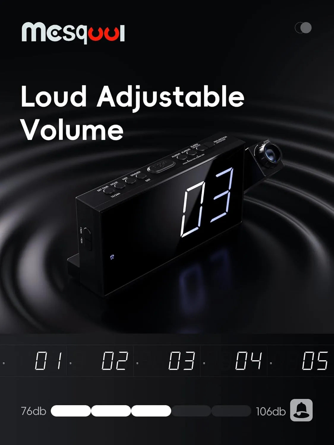 Projection Digital Alarm Clock with Bed Shaker for Bedroom, Extra Loud Alarm Clock for Heavy Sleeper, 180° Rotable Ceiling Projector Clock,2 Alarm,5 Dimmer Volume,USB Charger, Battery Backup,12/24H…