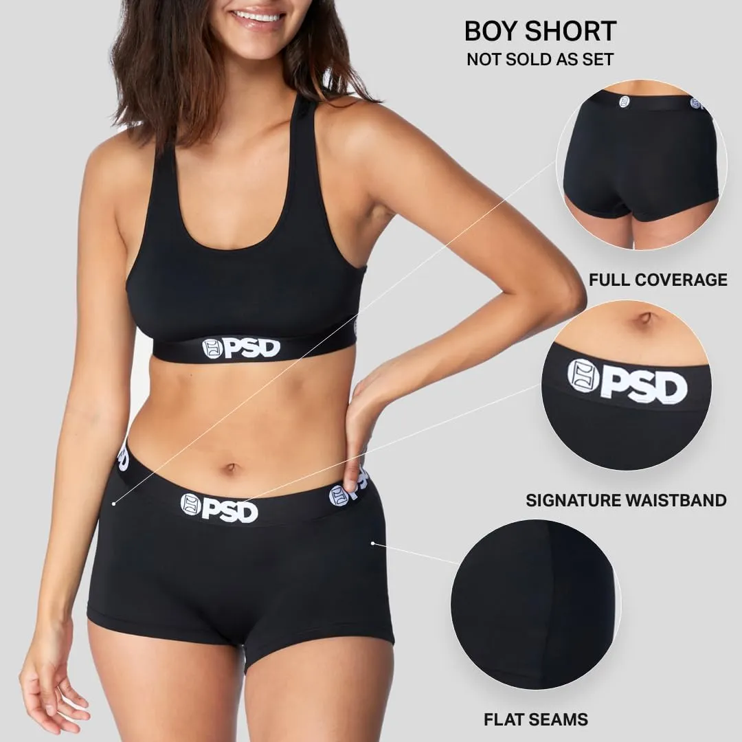PSD Women's Basic Solid Boy Shorts - Full Coverage Women's Underwear - Comfortable Stretch Panties for Women