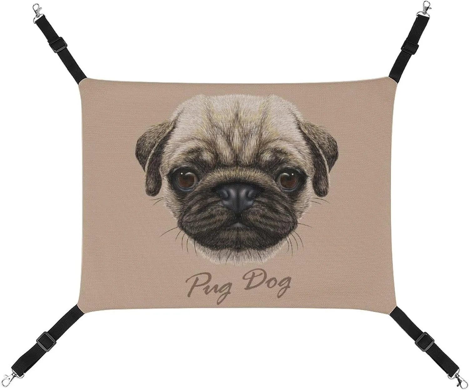 Pug Dog Cute Animal Cat Hanging Hammock Soft Breathable Pet Cage Dog Hammock with Adjustable Straps and Metal Hooks