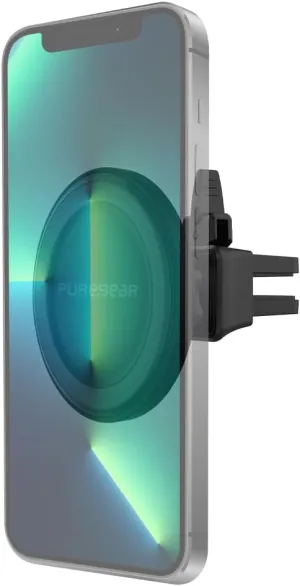 PureGear MagSafe Compatible Qi-Certified Fast Magnetic Wireless Round Car Charger for iPhone 15, 15 Pro, 14, 14 Plus, 14 Pro Max, 13, 12, Qualcomm Car Charger, Charging Cable, AirVentClip Dash Mount