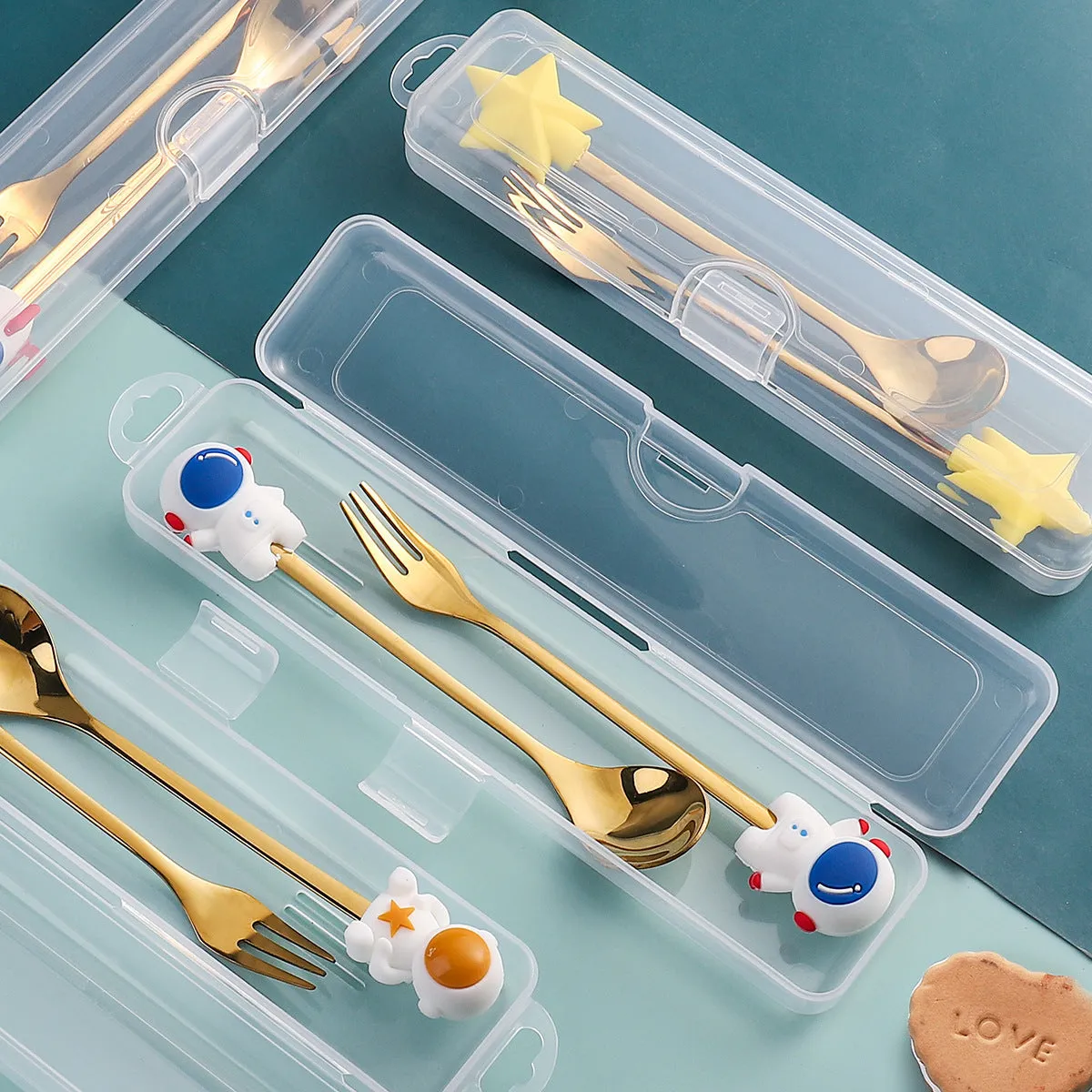 Q Christmas Dessert Spork Set Cute Doll Dessert Spoon Cartoon Tableware Fruit Fork Portable Coffee Spoon