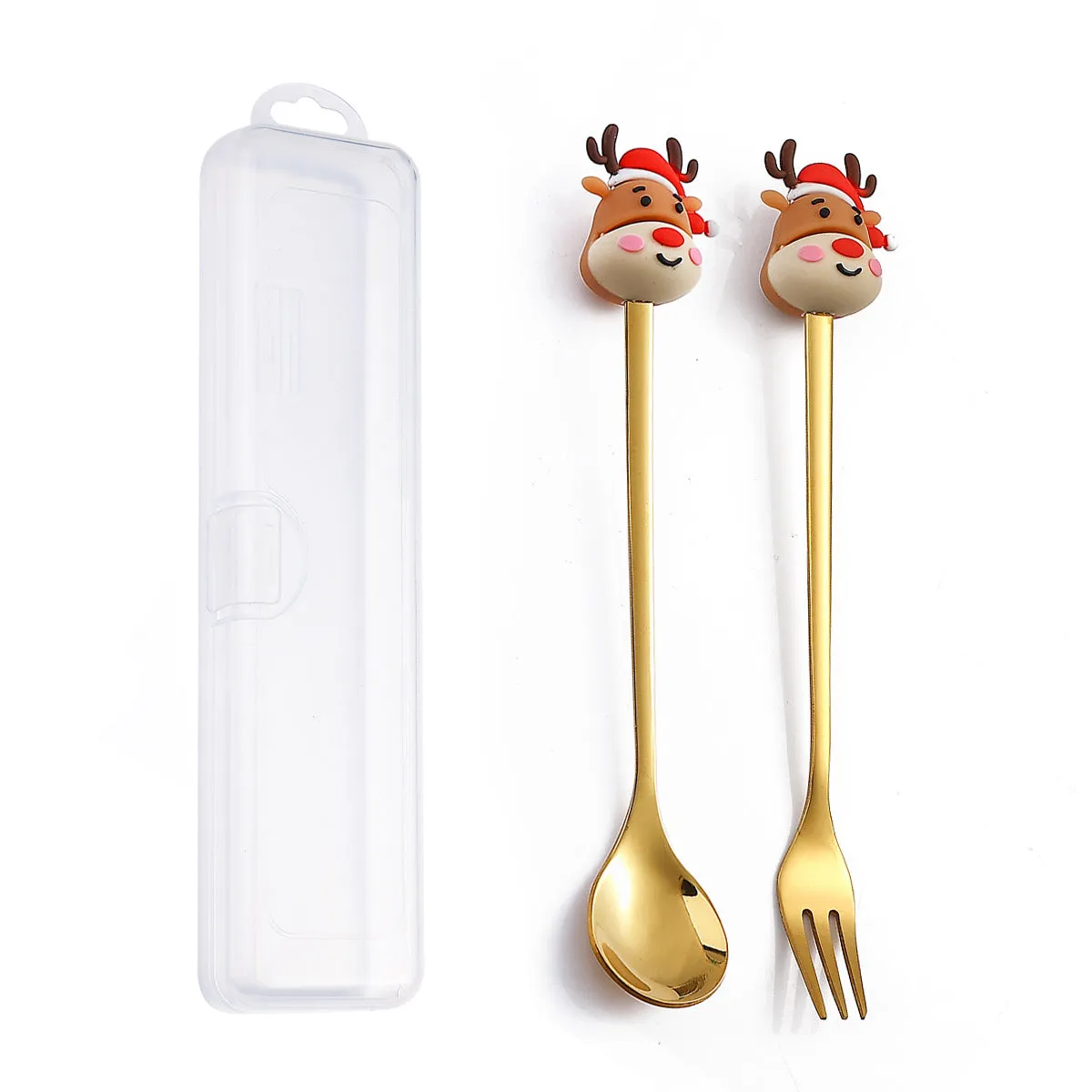 Q Christmas Dessert Spork Set Cute Doll Dessert Spoon Cartoon Tableware Fruit Fork Portable Coffee Spoon