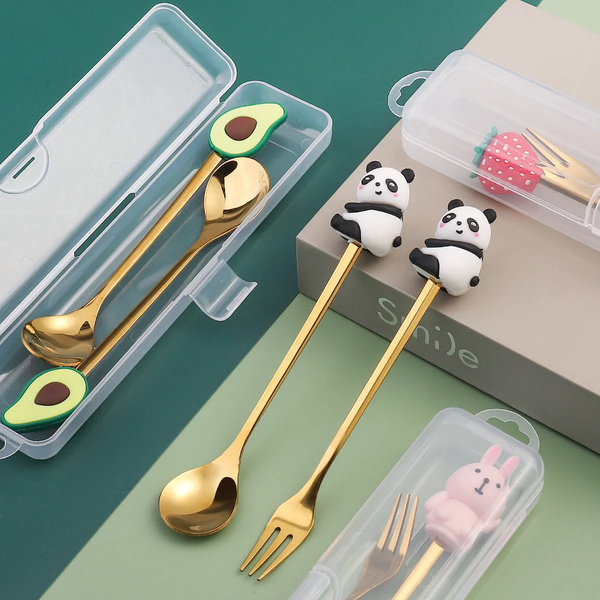 Q Christmas Dessert Spork Set Cute Doll Dessert Spoon Cartoon Tableware Fruit Fork Portable Coffee Spoon