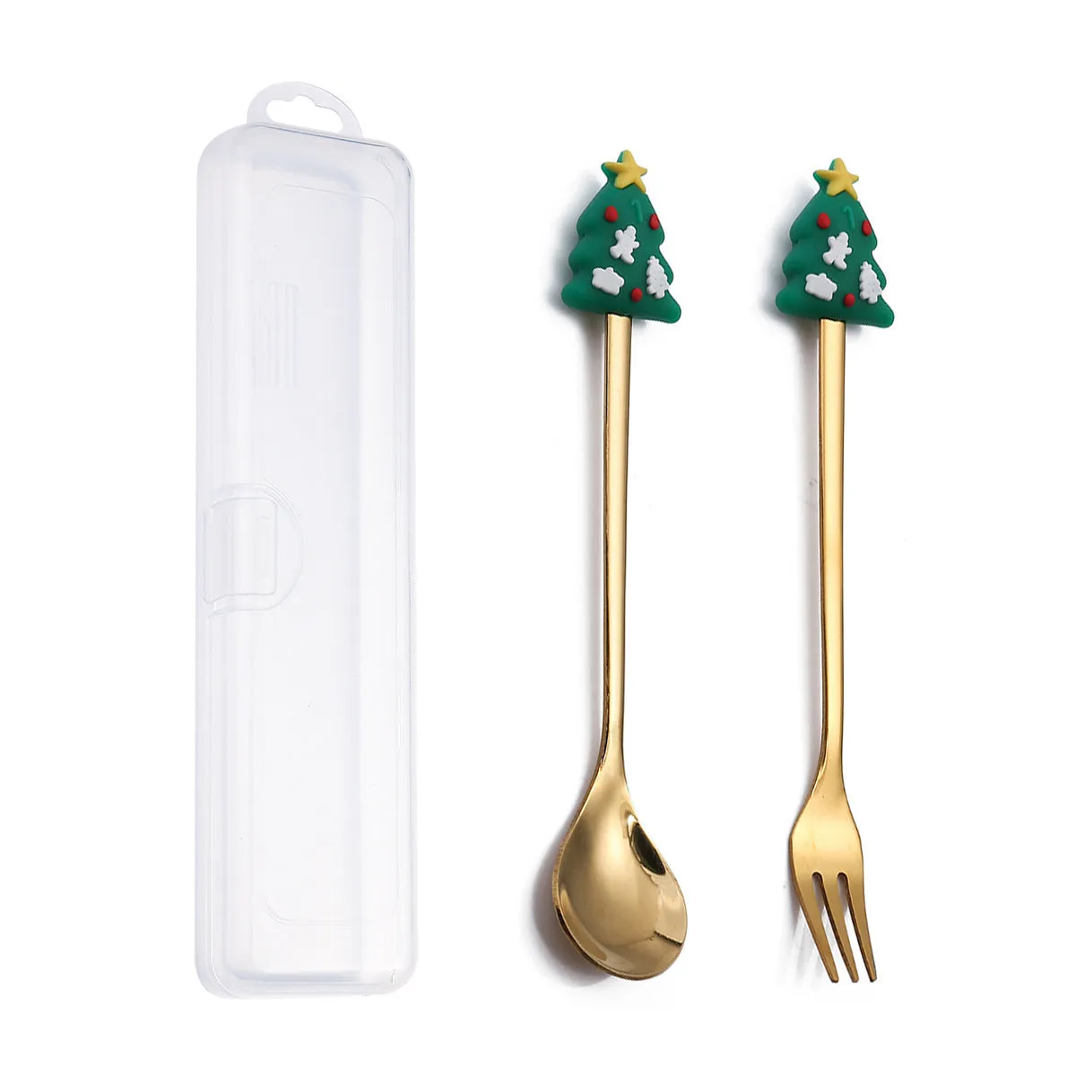 Q Christmas Dessert Spork Set Cute Doll Dessert Spoon Cartoon Tableware Fruit Fork Portable Coffee Spoon