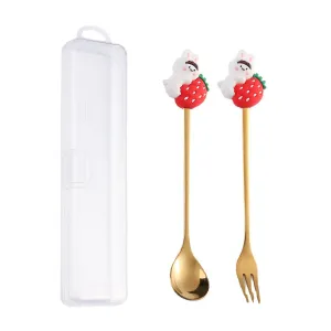 Q Christmas Dessert Spork Set Cute Doll Dessert Spoon Cartoon Tableware Fruit Fork Portable Coffee Spoon