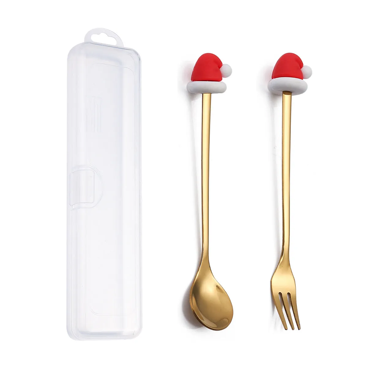 Q Christmas Dessert Spork Set Cute Doll Dessert Spoon Cartoon Tableware Fruit Fork Portable Coffee Spoon
