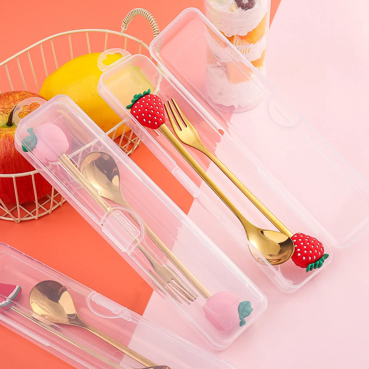Q Christmas Dessert Spork Set Cute Doll Dessert Spoon Cartoon Tableware Fruit Fork Portable Coffee Spoon