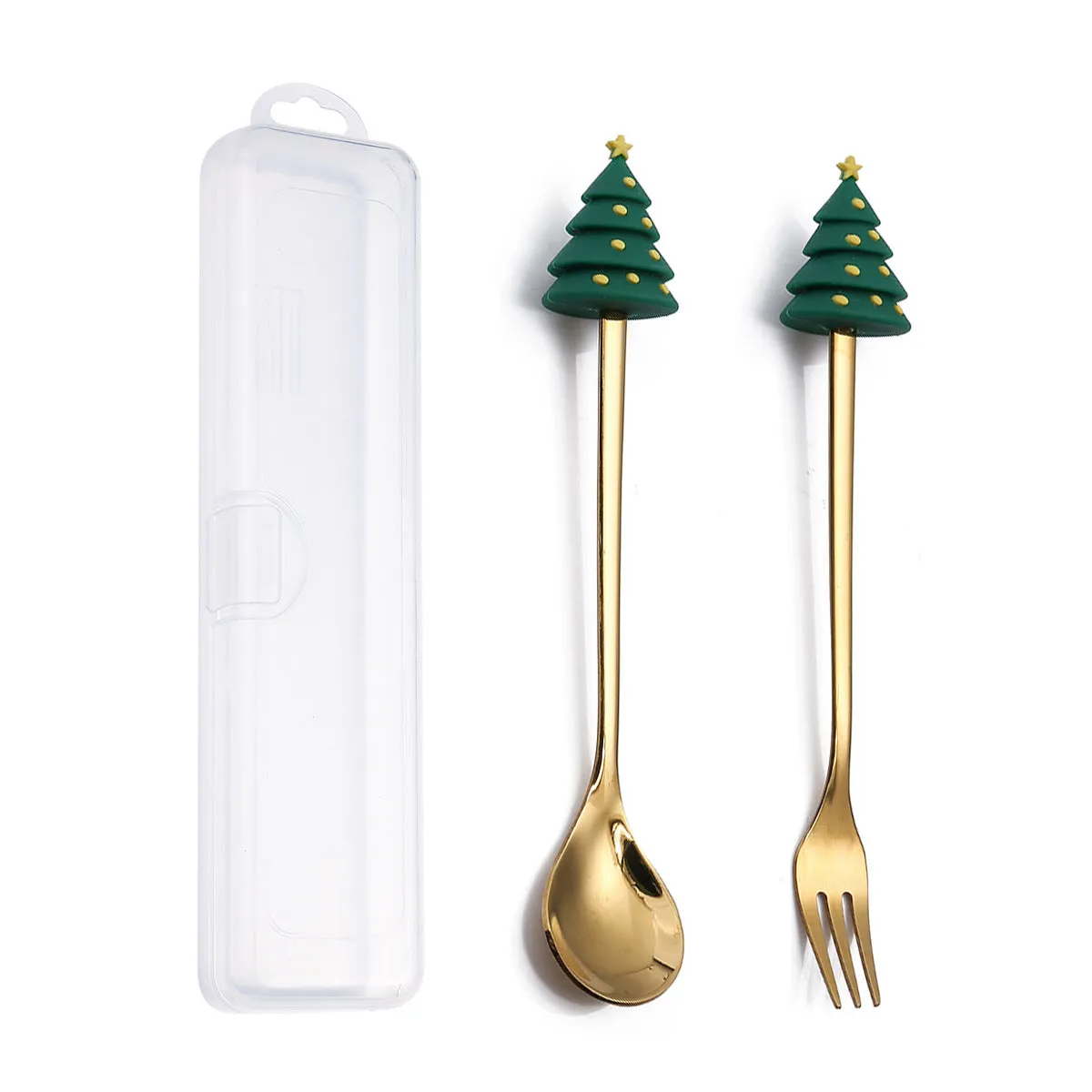 Q Christmas Dessert Spork Set Cute Doll Dessert Spoon Cartoon Tableware Fruit Fork Portable Coffee Spoon
